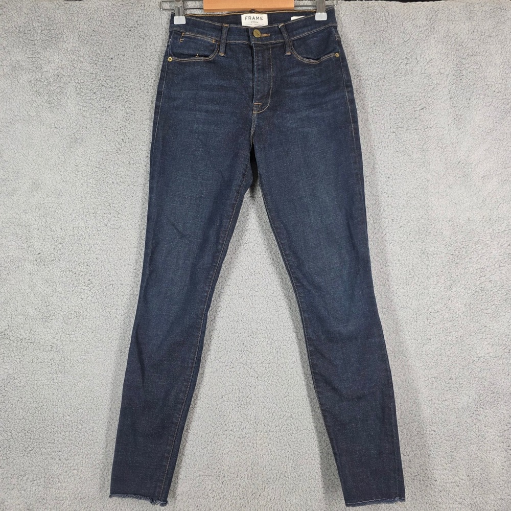 FRAME Le High Skinny Jeans Dark Wash Size 27 Cotton Blend Raw‎ Hem